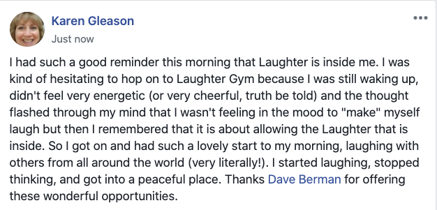 Laughter Gym testimonial from Karen Gleason