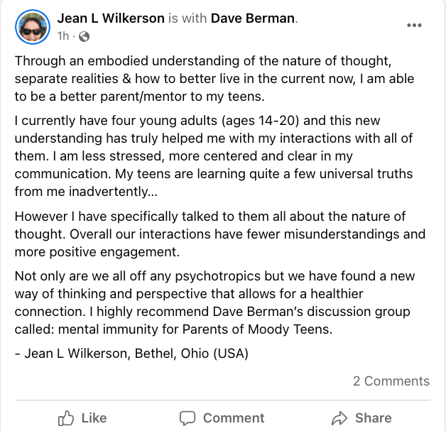 Jean L Wilkerson testimonial about Dave Berman's coaching on the Nature of Thought