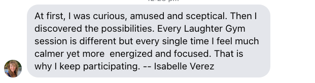 Laughter Gym testimonial from Isabelle Verez